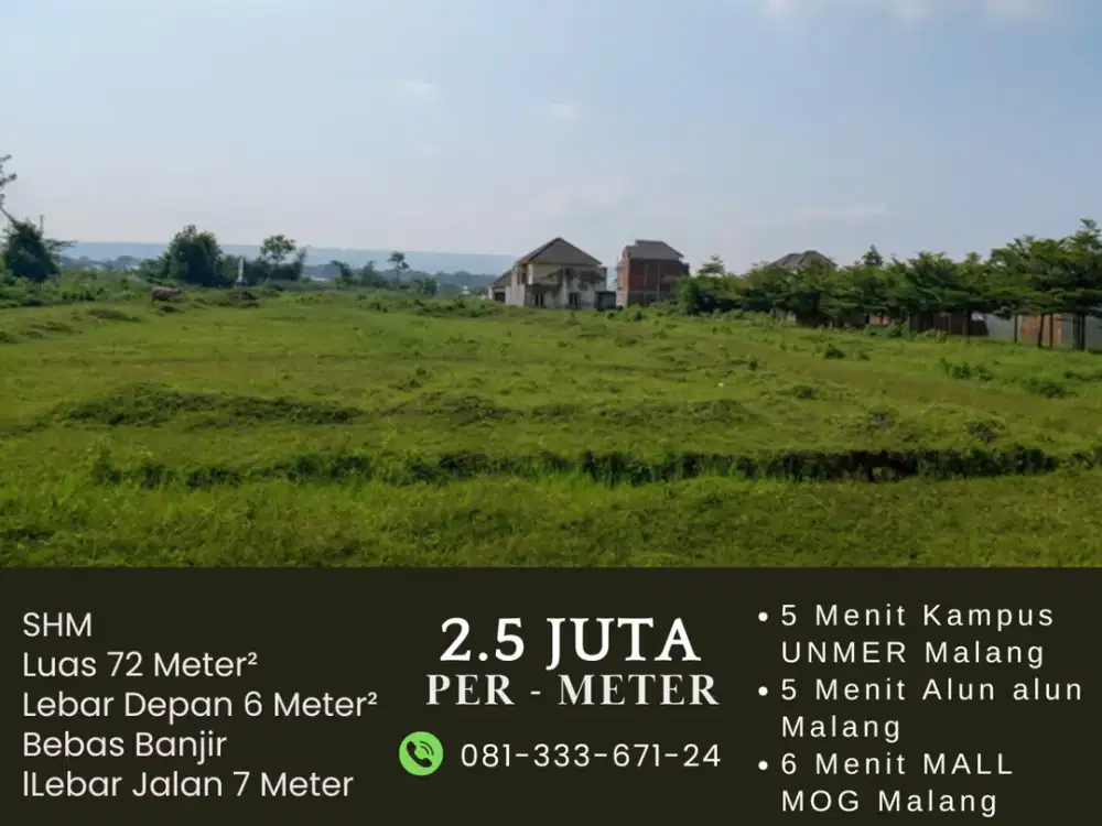 SHM On Hand Tanah Dijual 6 Menit MALL MOG Malang