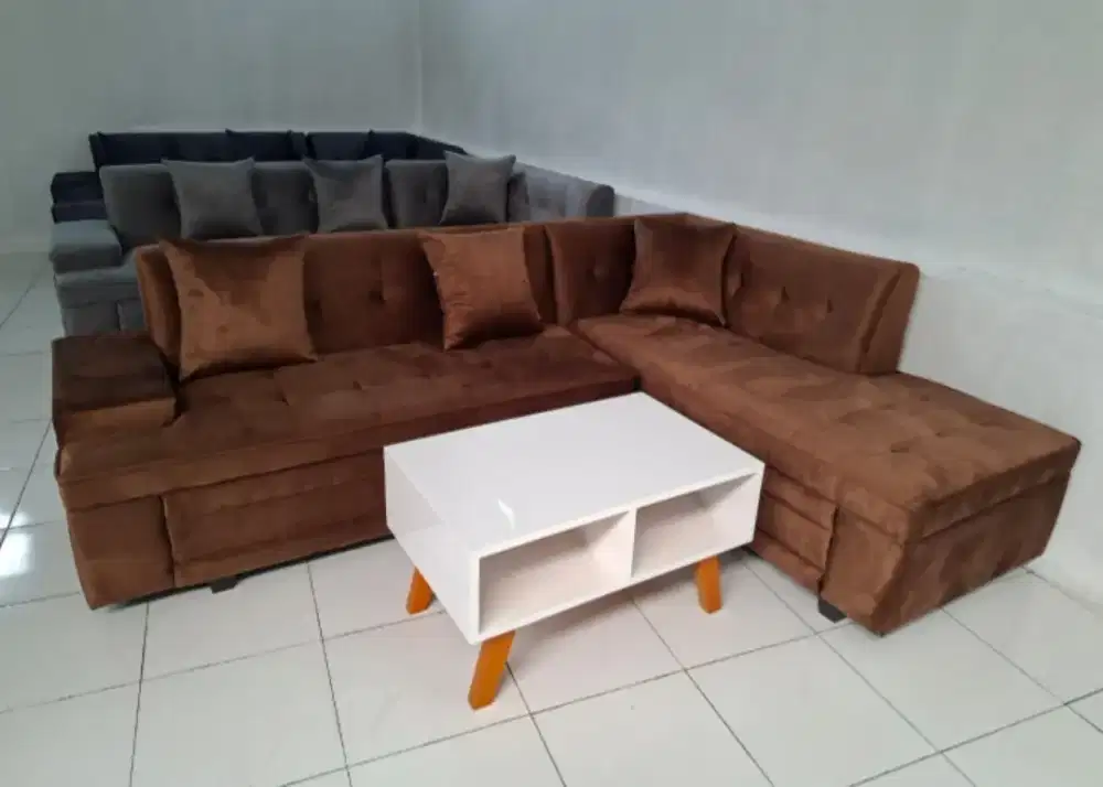 Sofa  L cokelat tua premium