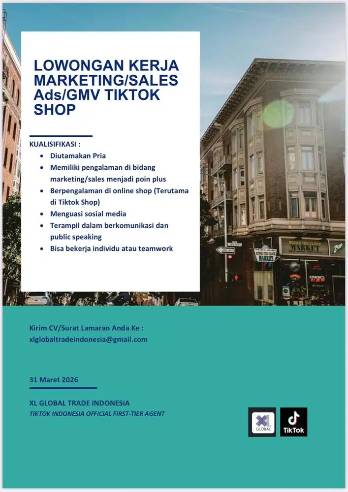 LOWONGAN KERJA MARKETING/SALES Ads/GMV Tiktok