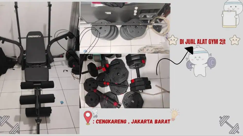 Bench gym set dengan beban dan stick