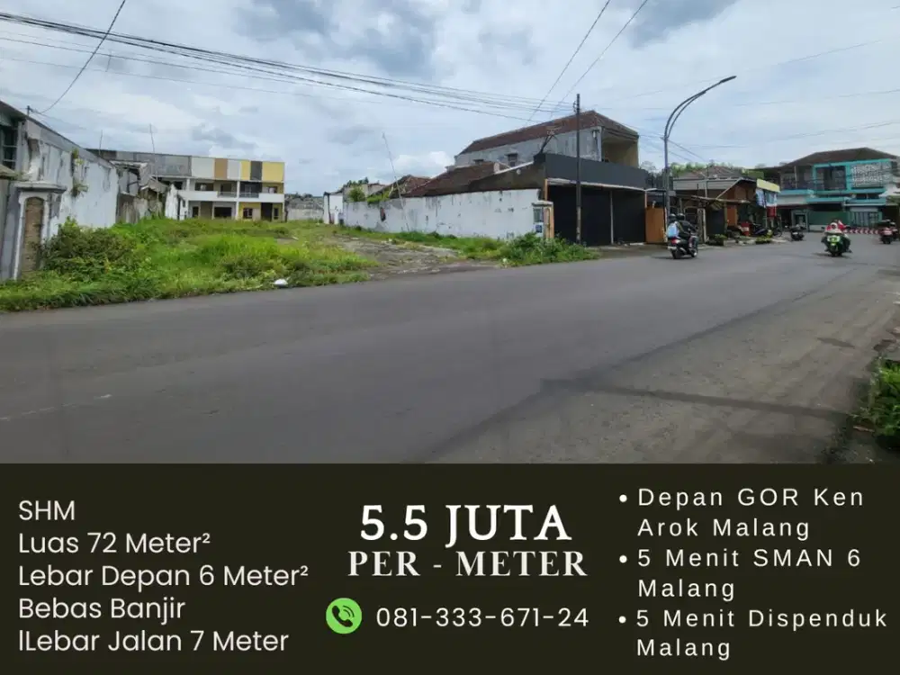 Depan GOR Ken Arok Malang SHM Split Tanah Dijual