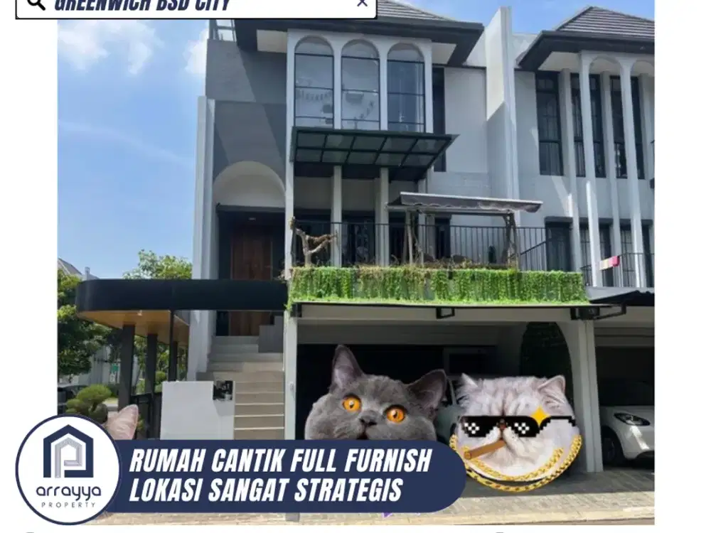 RUMAH CANTIK 3,5 LANTAI POSISI HOEK SUDAH FULL FURNISH DI GREENWICH PARK BSD CITY (ENB386)