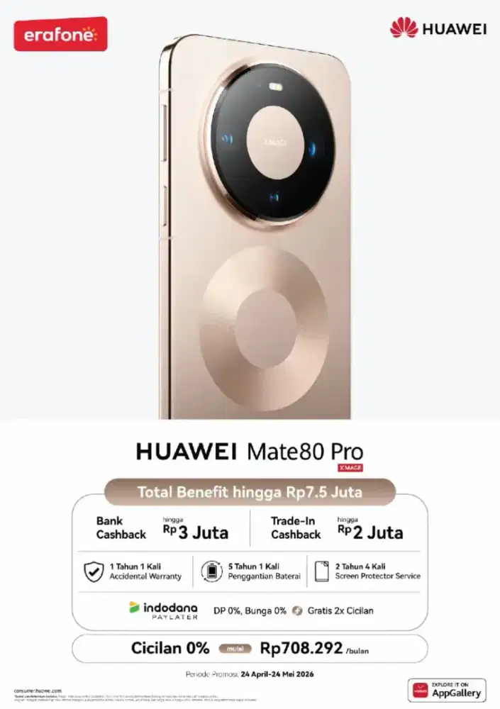 New Arrival Huawei Mate80pro Total Benefit Cashback Hingga Upto 7.5 JT
