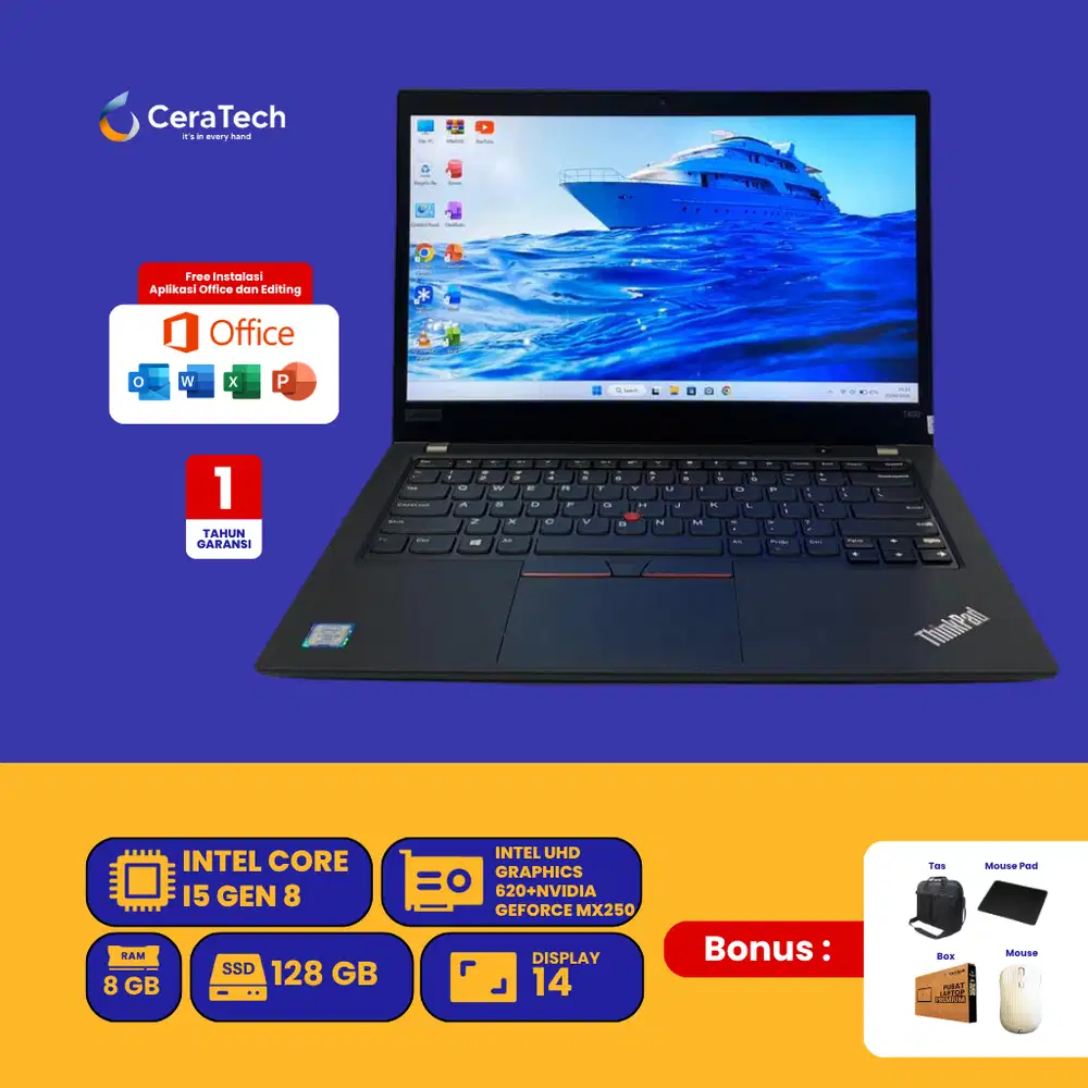 LENOVO THINKPAD T490 INTEL CORE I5 GEN 8 RAM 8 GB SSD 128 GB VGA INTEL