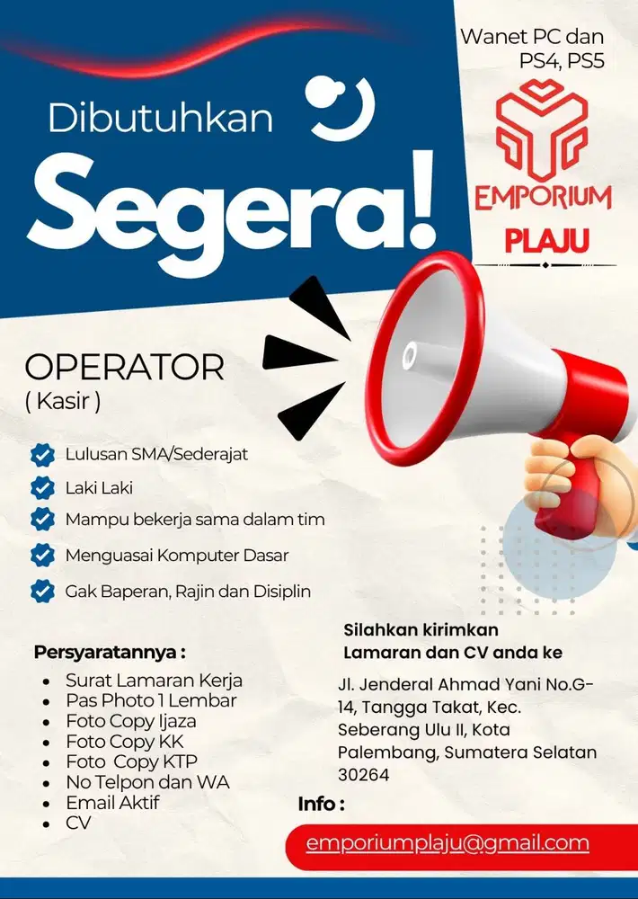 Lowongan Kerja Operator (Kasir) – Emporium Supernova