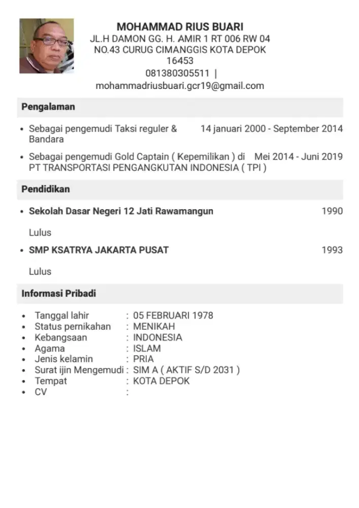Mencari  kerja sebagai supir