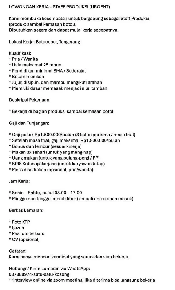 Staff Produksi Sambal