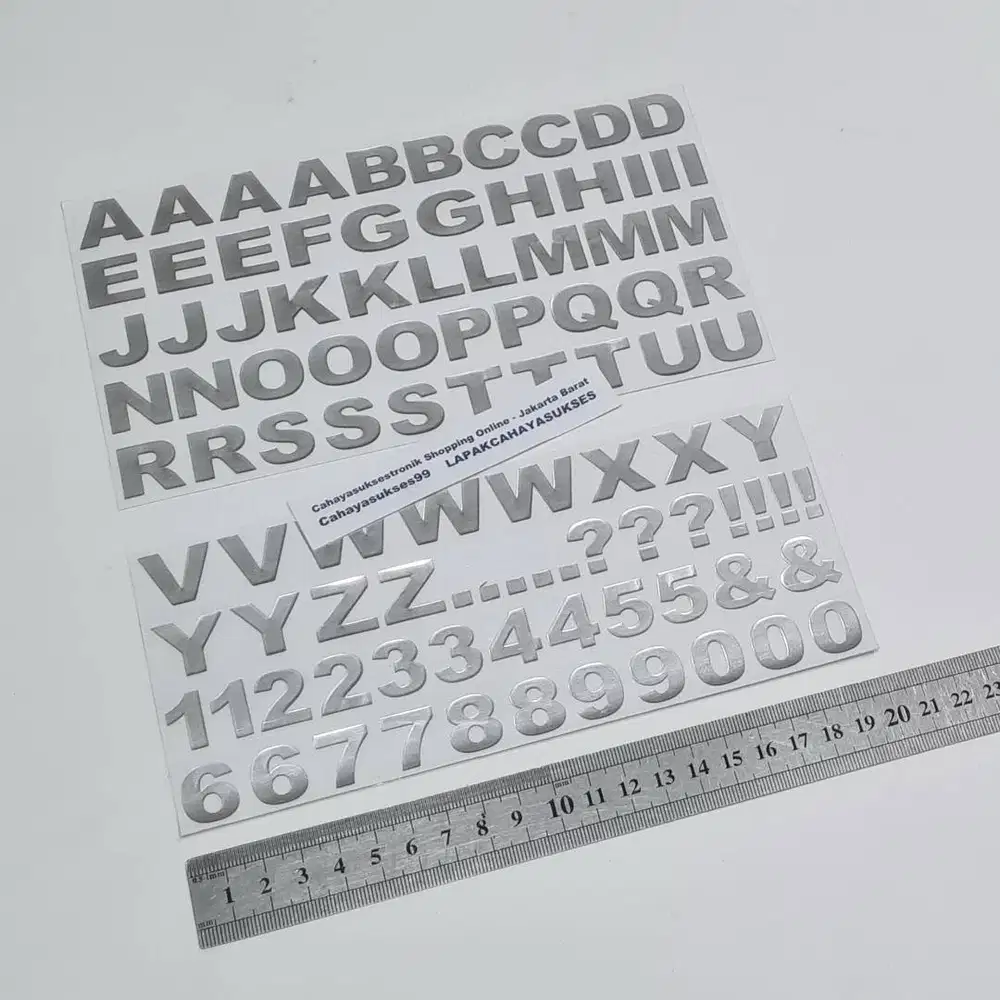Sticker Label Mesin Stiker Kaca Etalase Alphabet Huruf Angka SIlver