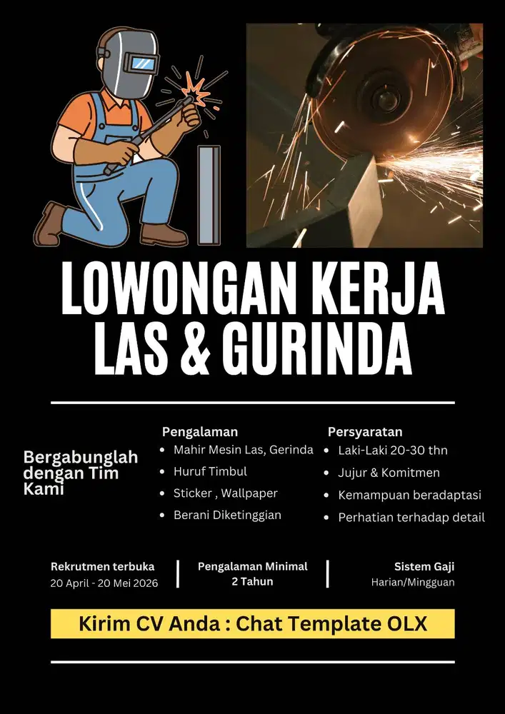 LOWONGAN KERJA REKLAME MAHIR MENGGUNAKAN LAS DAN GERINDA