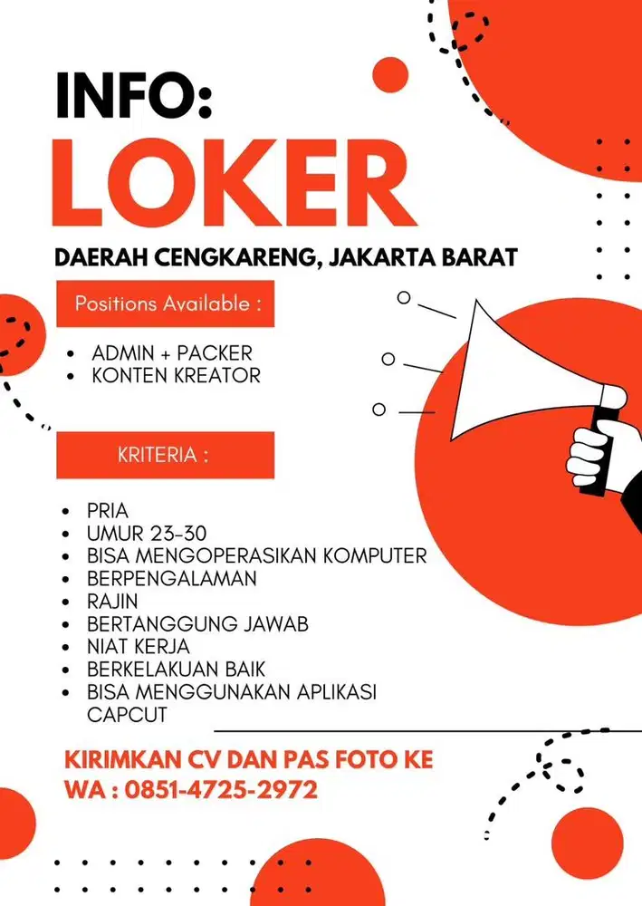 dicari ADMIN N PACKER, dicari KONTEN KREATOR