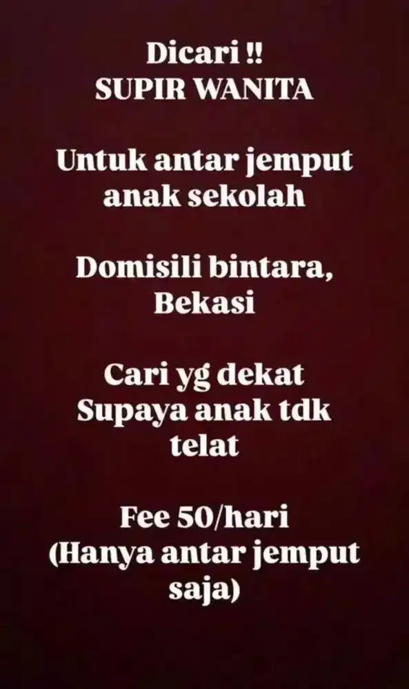 Cari driver perempuan