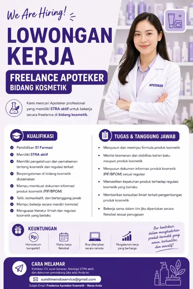 WE ARE HIRING! LOWONGAN KERJA FREELANCE APOTEKER