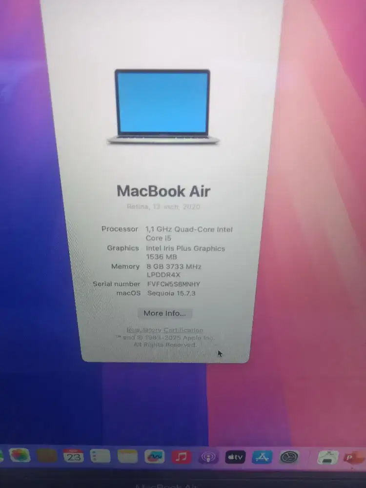 Macbook air core i5 2020 ram 8 GB SSD 256 GB