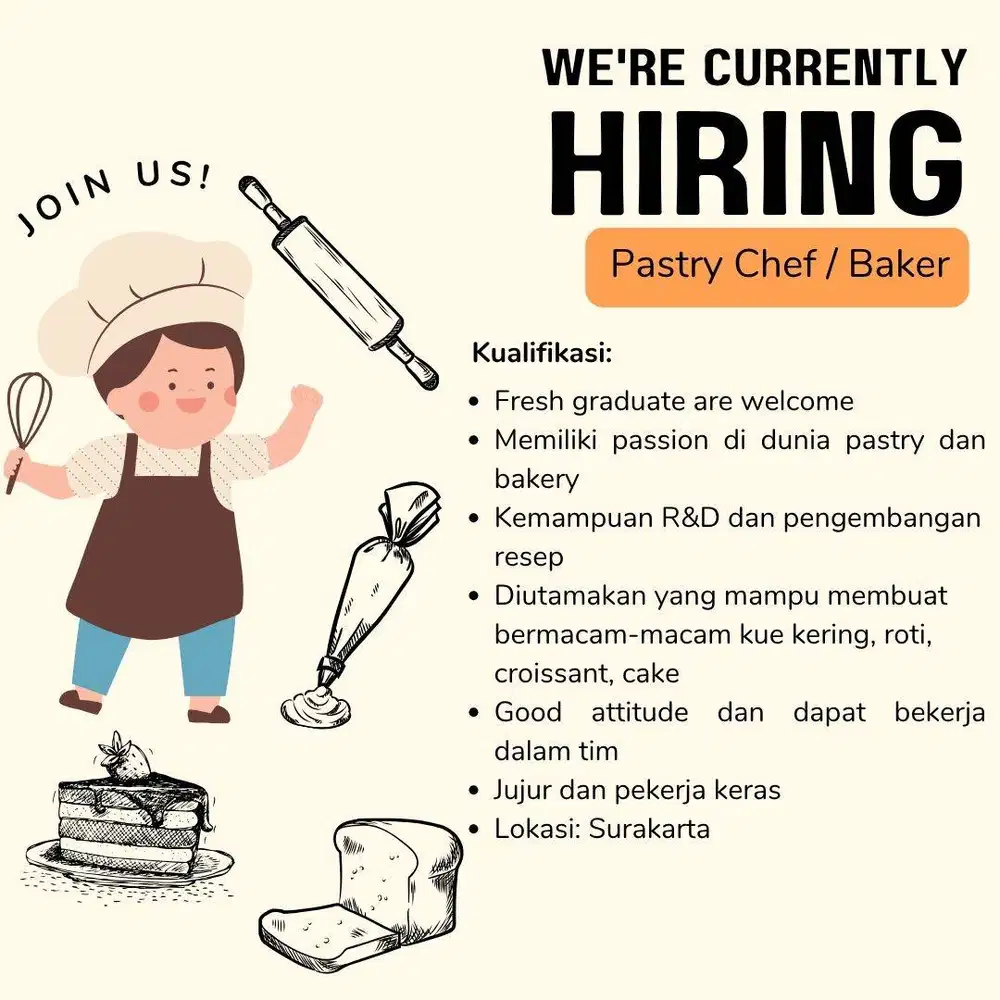 Lowongan Assistant Baker / Pastry Chef
