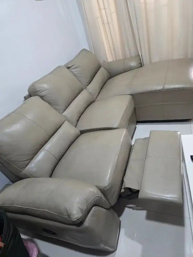 Jual sofa kulit asli cellini 3 seater single recline