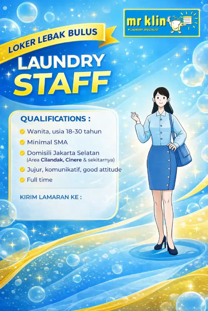 Dibutuhkan SEGERA! Lowongan Laundry Staff - Mr Klin Lebak Bulus
