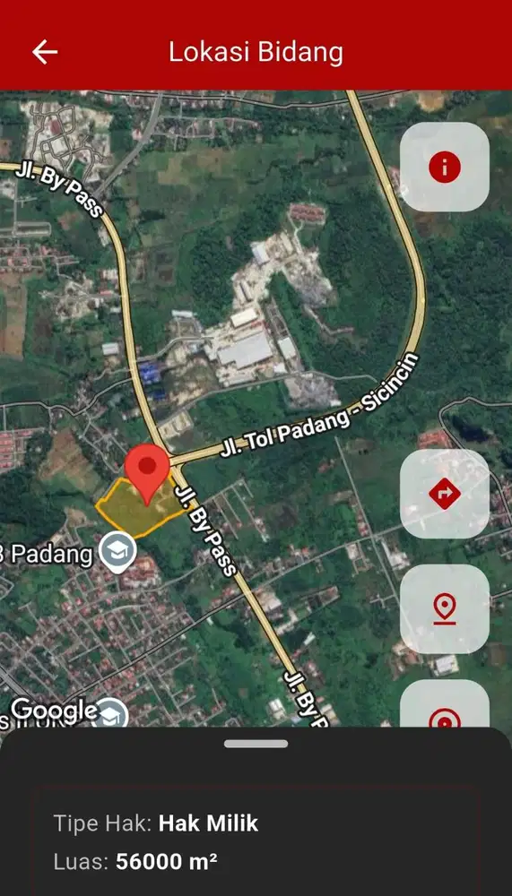 Penawaran Lahan 5.6 Ha – Depan Gerbang Tol Padang (Zona Strat