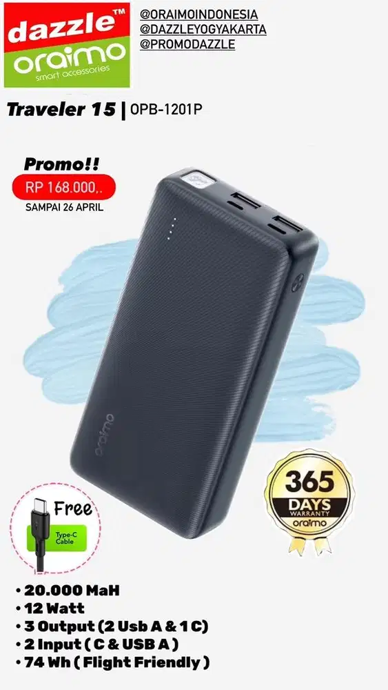 Powerbank Oraimo 20.000mAh OPB-1201P