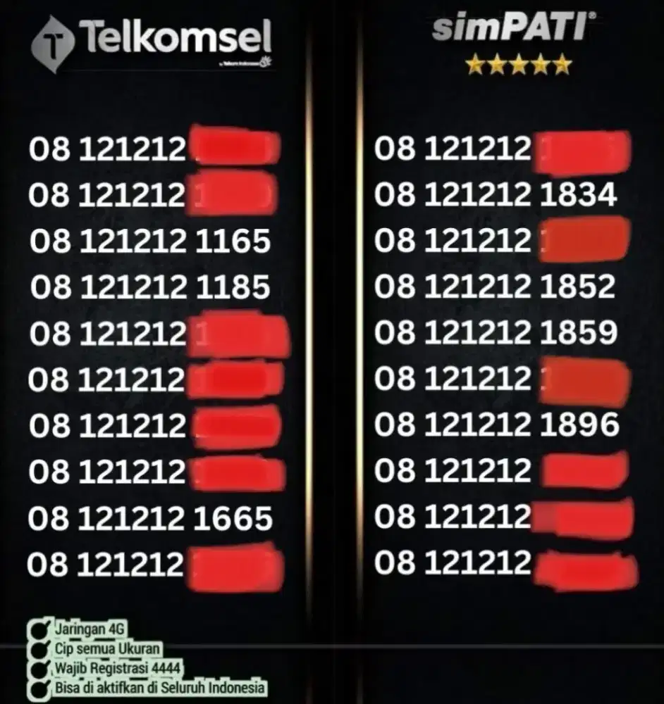 nomor cantik simpati 08121212 abab minimalis 4G LTe bkn angka besar