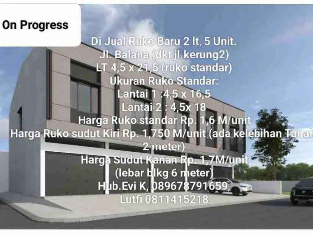 Di Jual Ruko Baru 2 lt, Jl.Balana d samping jl Cepa