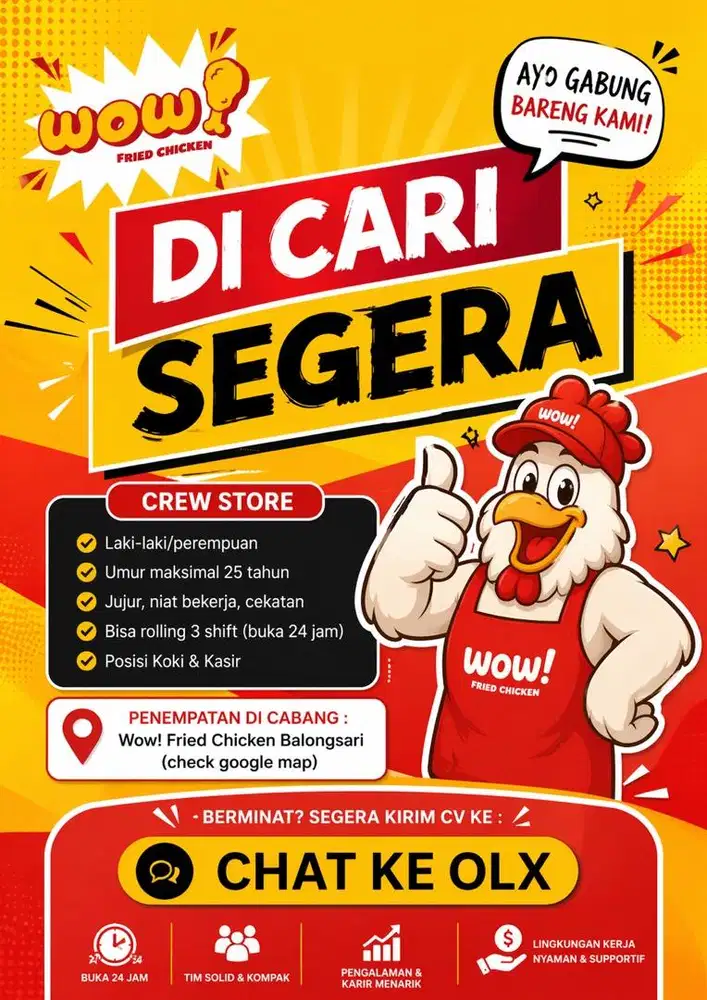LOWONGAN DICARI CREW STORE COWOK YG BS 3 SHIFT BALONGSARI TAMA