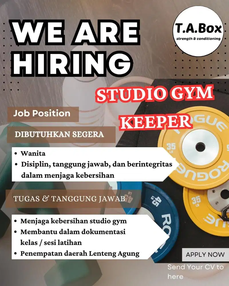 STUDIO GYM KEEPER / penjaga studio gym