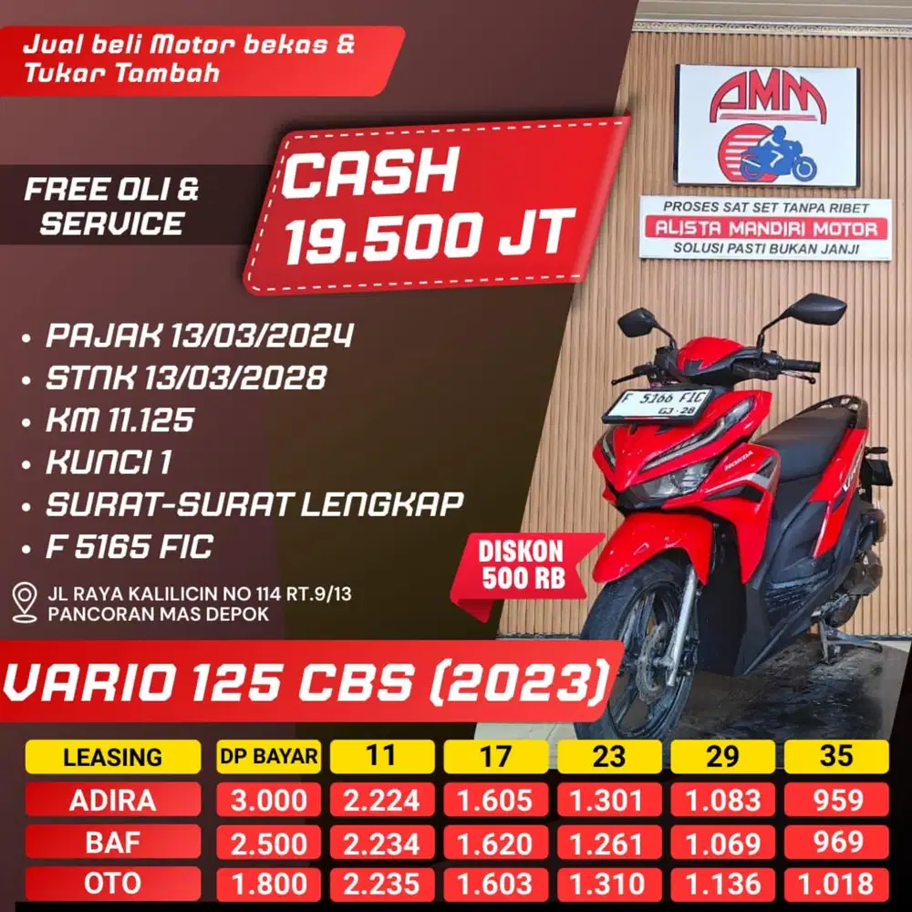 VARIO 125 CBS 2023 KM LOW CASH / KREDIT ALISTA
