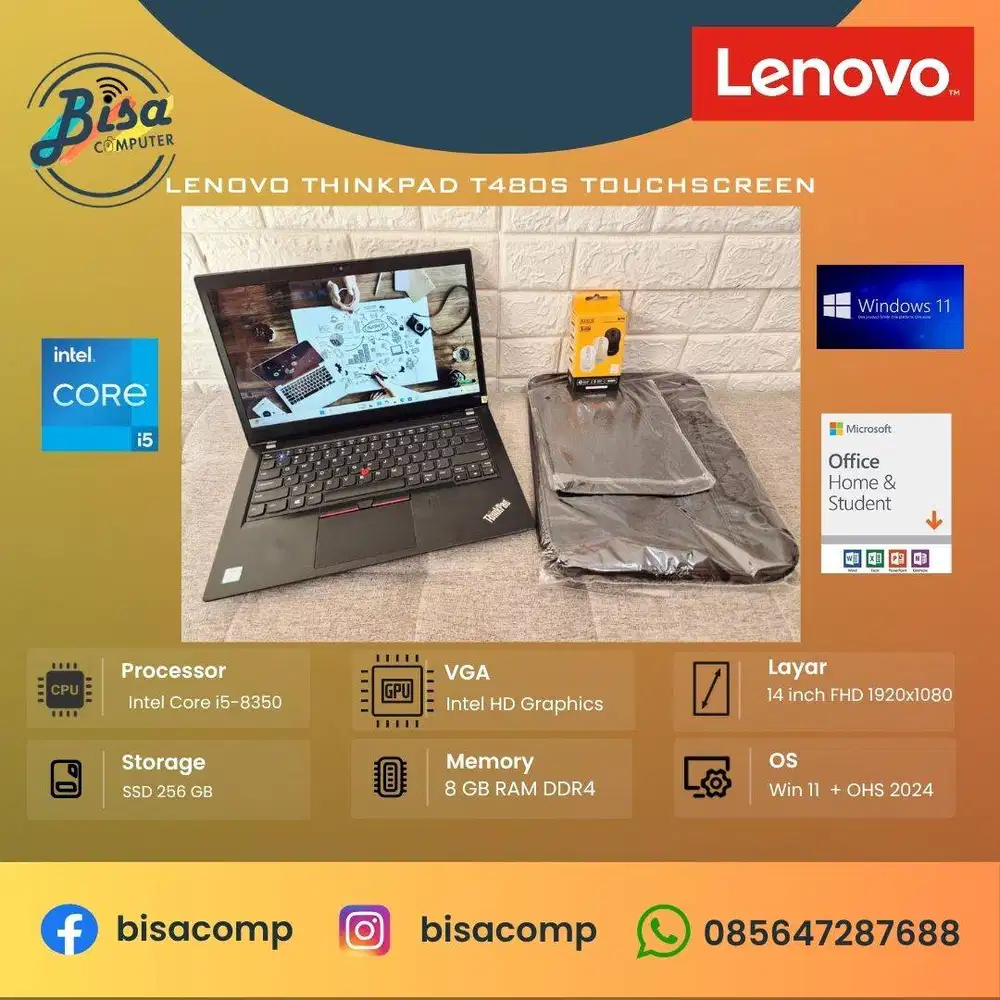 Lenovo Thinkpad T480s Core i5 8th Gen SSD 256gb Ram 8gb 14inchFHD