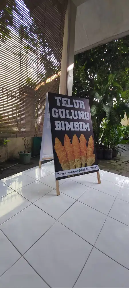 Bikin plang segitiga a banner kayu murah jualan ptomosi telur gulung