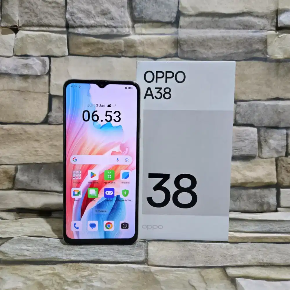 Oppo A38 4G 4/128 gold fullset segel mulus 98% siap pakai
