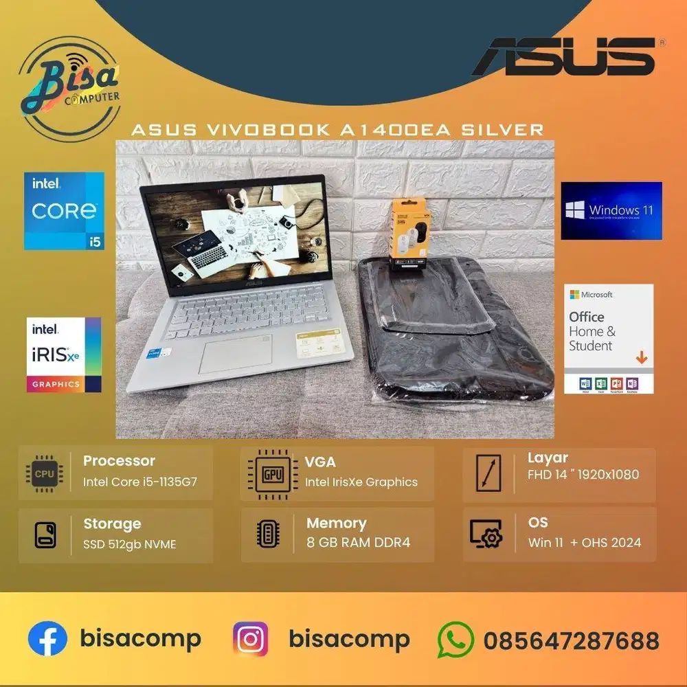 Asus Vivobook A1400EA	Intel Core i5 11th Gen SSD 512gb Ram 8gb 14inchF
