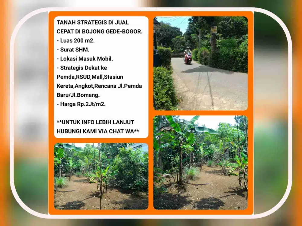 Tanah Murah Area Strategis 200m2 SHM di Bojonggede-Bogor Dekat
Jl Baru Pemda, Tol dan Stasiun kereta.