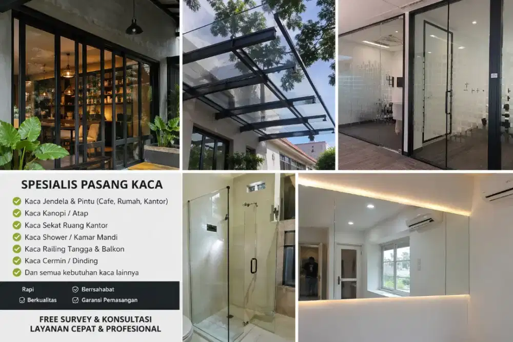 Jasa Pasang Kaca Sekat/Pintu Jendela/Kanopi Rumah Cafe Kantor Apartmen