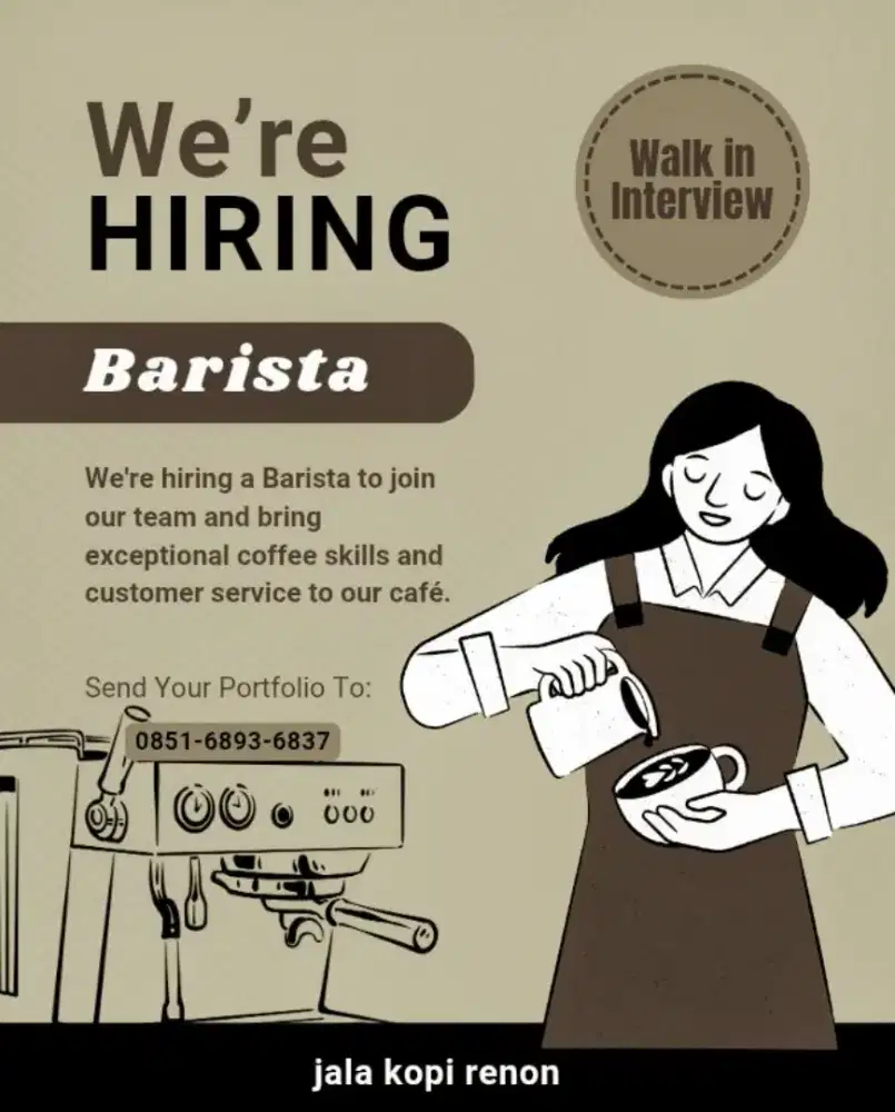Hiring Barista male/female
