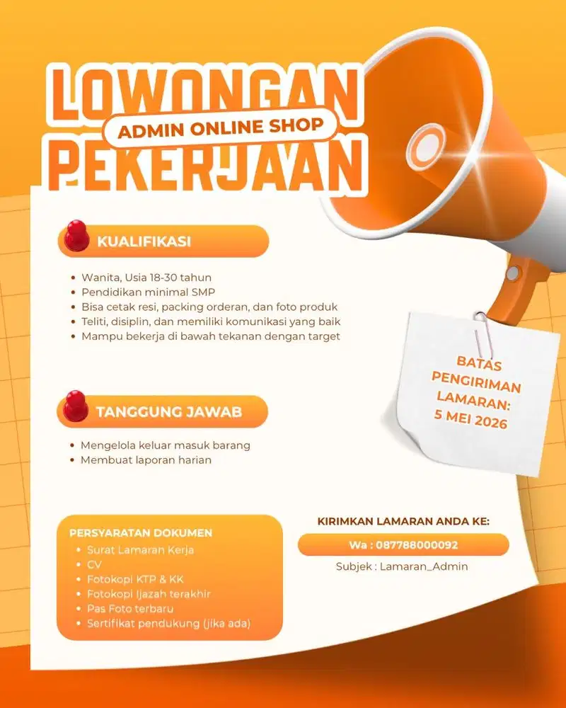 Lowongan Admin Packing dan Foto Produk