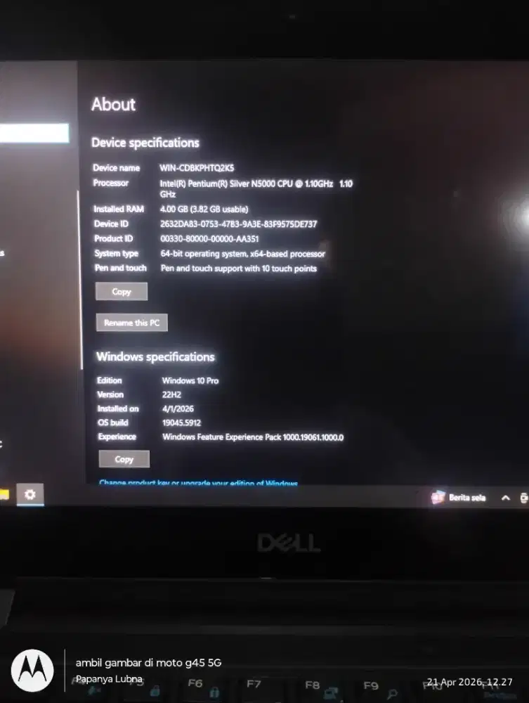 Laptop murah  meriah dell 3190 N5000