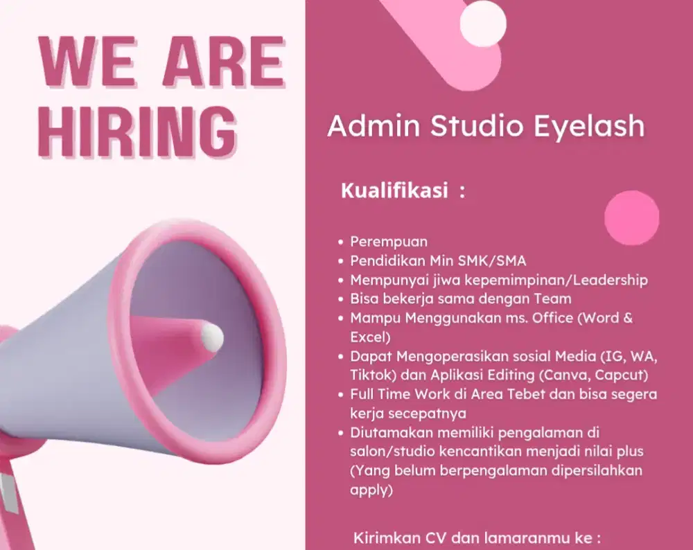 We Are Hiring - Admin Studio Eyelash