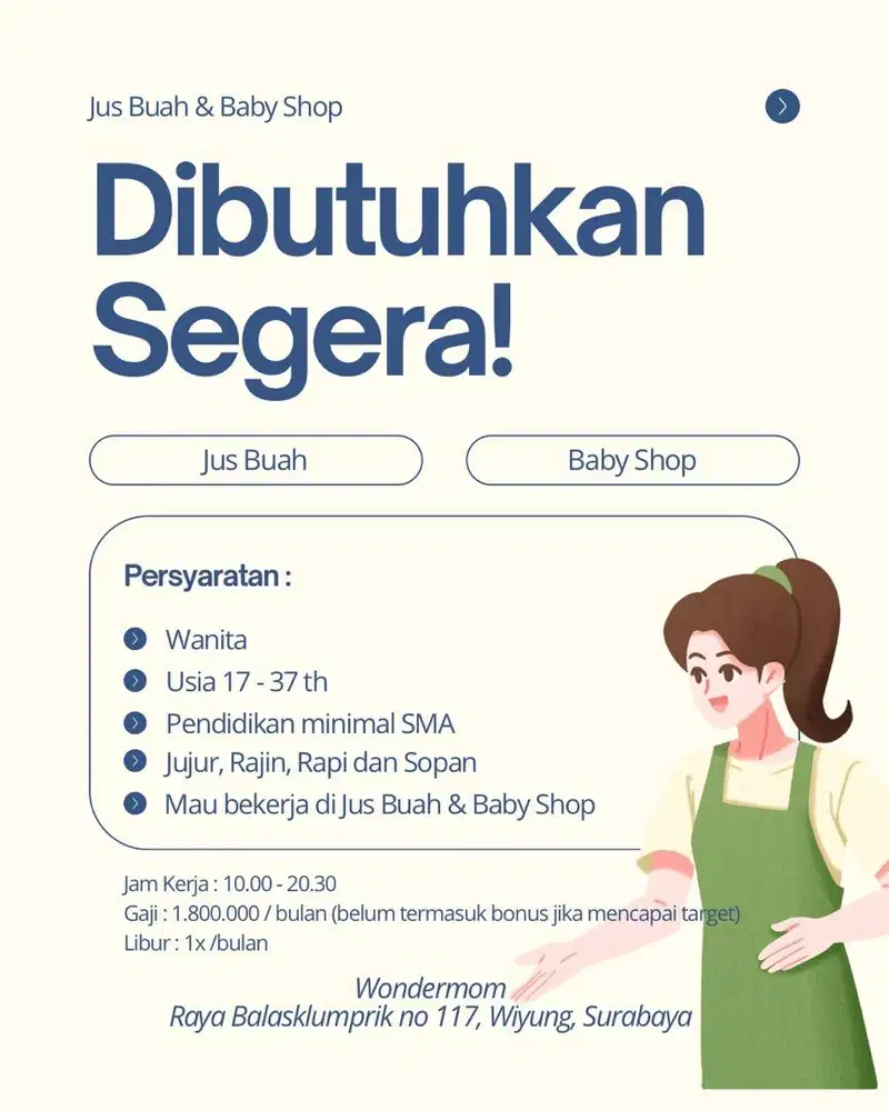 LOWONGAN KERJA JUS & BABYSHOP