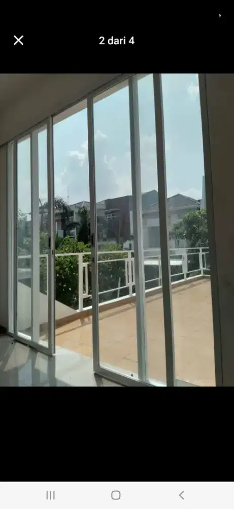 Partisi pintu geser kusen aluminium kaca mati T210cm L350m hrg 7,4 jt