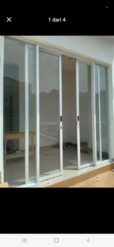 Partisi kusen pintu geser kaca mati aluminium T210cm L350cm hrg 7,4 jt