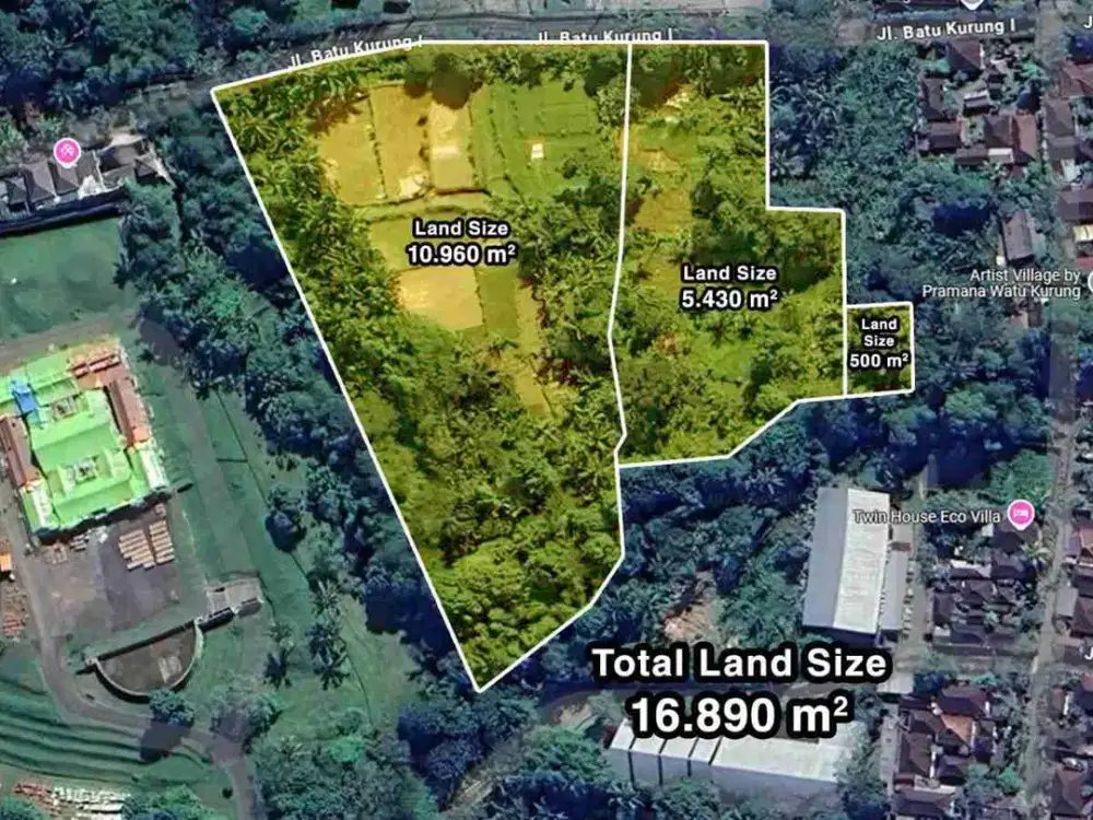 DIJUAL TANAH LANGKA JARANG ADA 1,6 HEKTAR DI WATUKURUNG UBUD BALI AREA RESORT MEWAH DEKAT BALI MANDAPA RESORT RITZ CARLTON