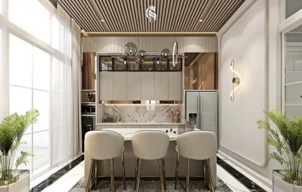 linterior desain kitchen set kamar set wardrobe lemari backdrop tv