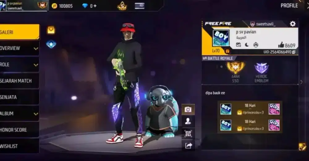 JUAL BELI AKUN FREE FIREE 280K