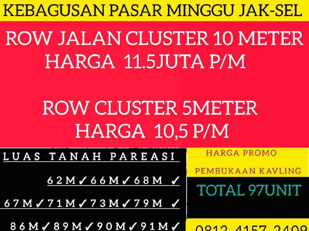 TANAH KAVLING ROW CLUSTER 10METER MULAI 66METER DKET RAGUNAN