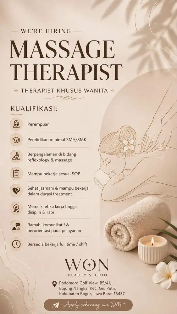 Lowongan terapist spa wanita