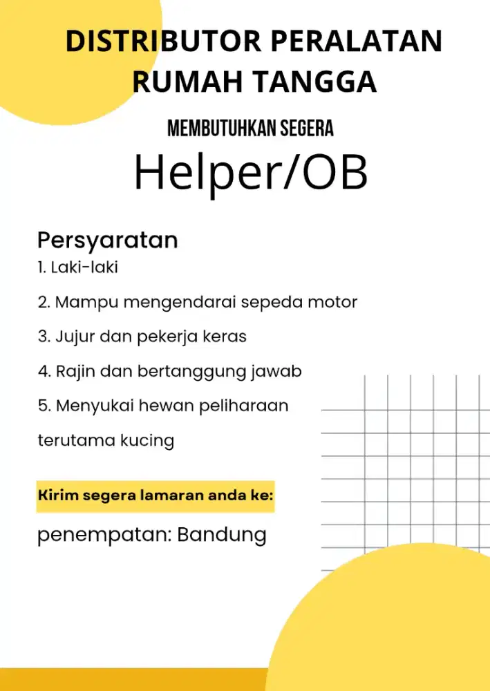 Dibutuhkan segera HELPER/OB