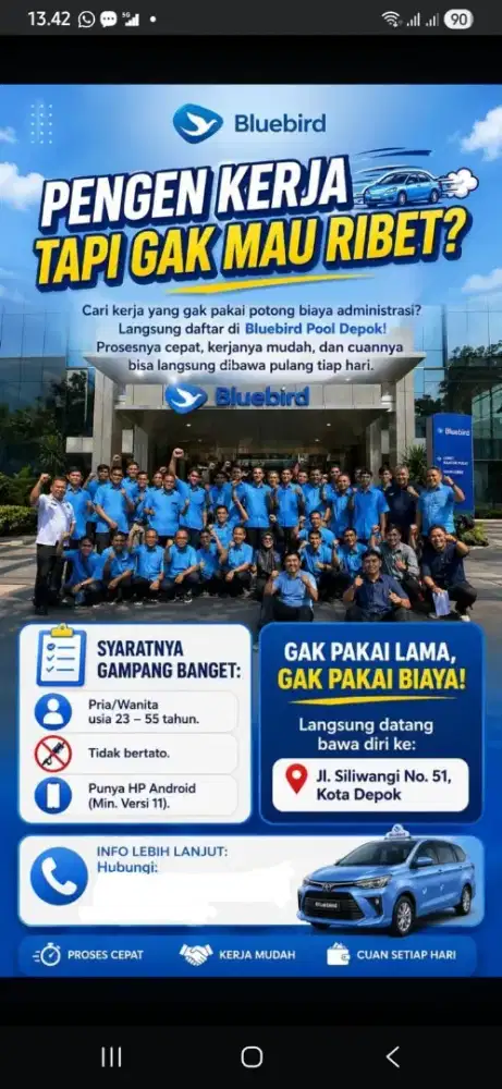 Dicari driver segera gratia biaya admin