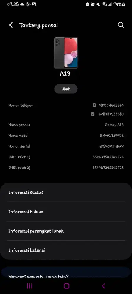 Samsung a13 tt di bawah nya