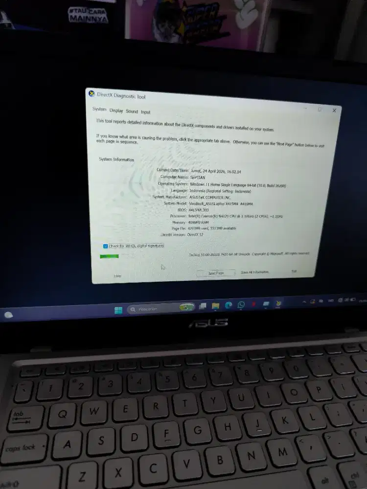 Laptop asus VivoBook A416MA