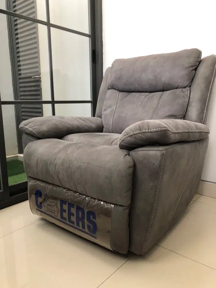 Sofa Recliner One Seater Fabric Grey